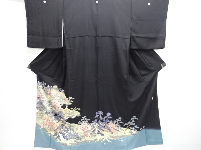 作家物　手描き友禅屋敷に花鳥模様留袖（比翼付き）